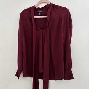 Forever 21 Deep Red Blouse with Tie Detail